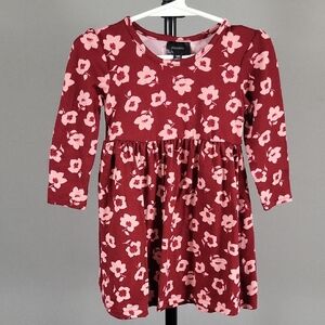 Picapino Floral Red and Pink Soft Long Sleeve Dress, Baby Girl Size 18M